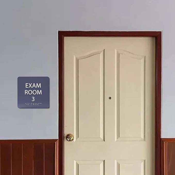 ADA CENTRAL SIGNS - 6" X6" Exam Room 3 Sign - ADA Compliant Tactile Graphics Grade 2 Braille Text Acrylic Wall Signs - Educational Institution Directional Assistance Test Center Door Sign for Schools
