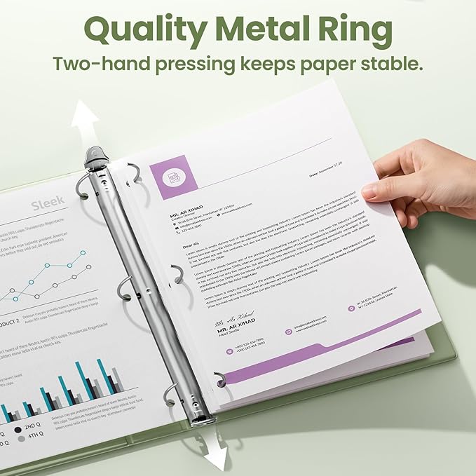 SUNEE 3 Ring Binder 3 Inch 1 Pack, Clear View Binder Three Ring PVC-Free (Fit 8.5x11 Inches) for School or Office Supplies, Sage Green