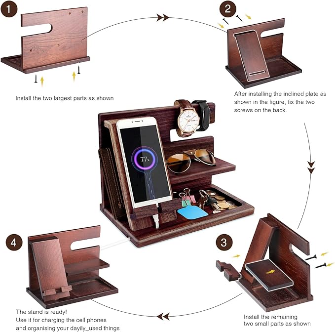 Gifts for Men Bedside Organiser Wood Phone Docking Station Dad Birthday Gifts for Him Nightstand Key Wallet Watch Stand Mens Gifts for Xmas Presents for Dad Husband Boyfriend Anniversary & Christmas