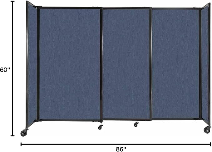 Versare Straightwall Sliding Portable Wall Partition | Freestanding Office Dividers | Locking Wheels | Temporary Room Separator | 7'2'' Wide x 5' Tall Ocean Fabric Panels