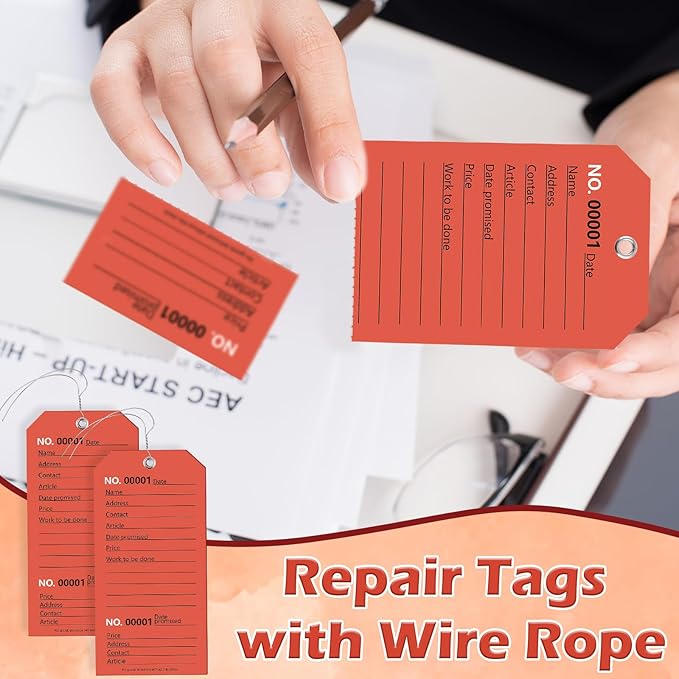100 Pack Red Repair Tags with Wire Rope Service Repair Tags Numbered with Wire Durable 2.6 x 5.25 Inch Labels for Production Equipment Maintenance Price Notice (100, Red, 2.6x5.25in)