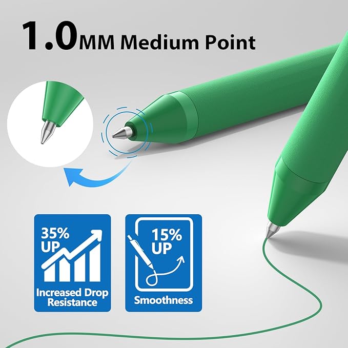 JIMMIDDA 52 Pcs Pens Bulk - 1.0MM Ballpoint Pens Green Ink | Medium Point Smooth Writing, No Bleed Retractable Ball Point Pen for Office School (Dark Green - 52Pcs)