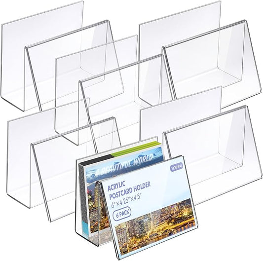 Crtiin 6 Pcs Clear Acrylic Postcard Holder Business Card Holder Greeting Card Display Clear Business Stand Rack for Index Organizer Desk Table Home Office, 6 x 4.25 x 4.5 Inches