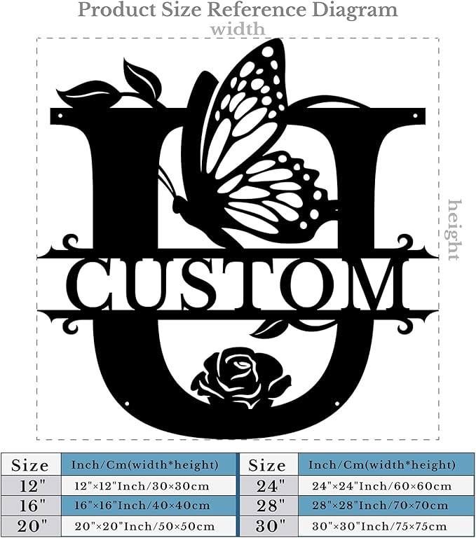 Personalized Custom Letter Name metal Signs,Custom Black Letter Monogram Wall Art Decor,Metal Signs Plaques Outdoor wall Decorative Signage (U)