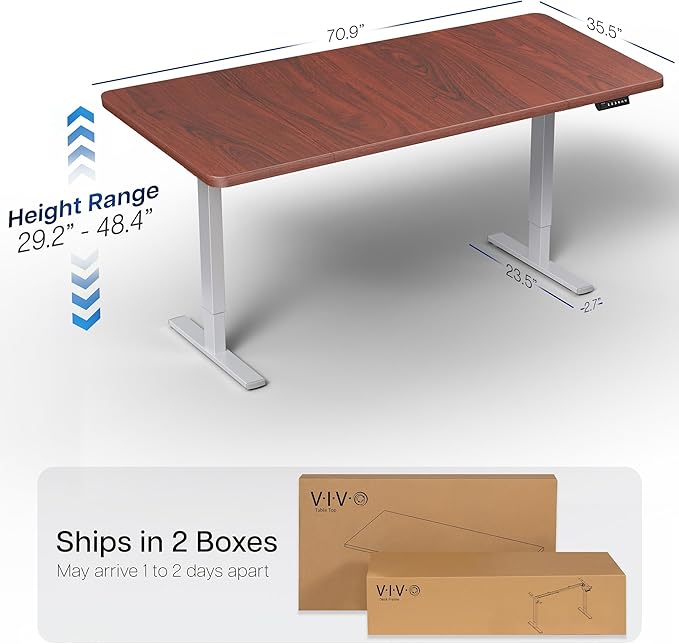 VIVO Electric 71 x 36 in Standing Desk, Memory Height Adjustment, 1B Series, Holds 220 lbs, Dark Walnut Top Gray Frame, DESK-KIT-1G7D-36