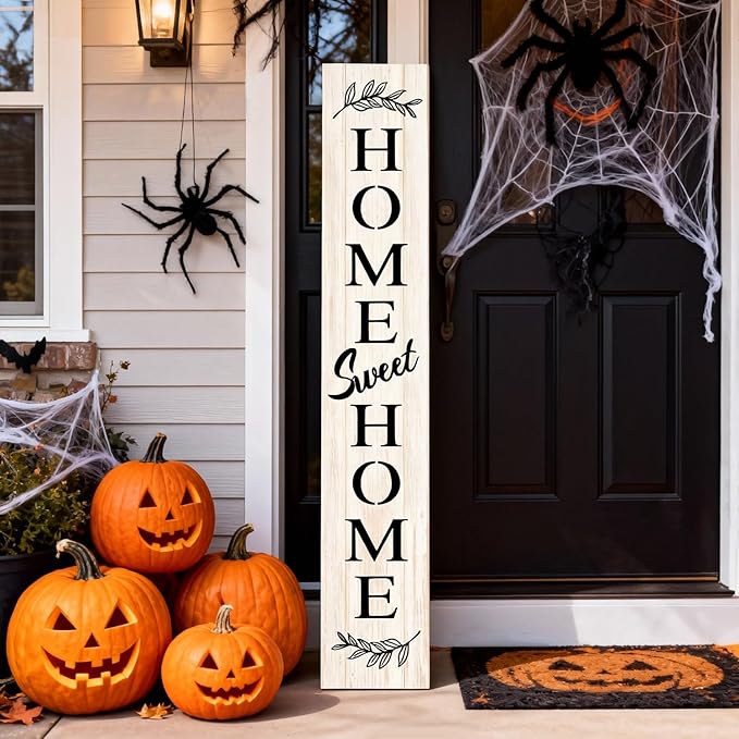 Farmhouse Wooden Welcome Sign Stand for Front Door, 47" Large Home Sweet Home Welcome Sign for front porch, Rustic Vertical Tall Xmas Gift Porch Leaner Decor for Outdoor Patio Garden