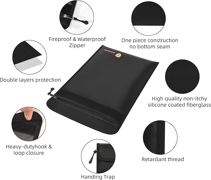 3 Pcs Fireproof Waterproof Document Bag(2000℉), Fire and Water Resistant Safe Zipper Storage Organizer Pouch for A4 A5 Documents Holder, Cash, Passport, Tablet, Laptop, File, Jewelry