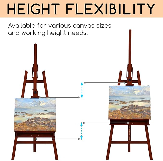 MEEDEN Walnut Large Painters Easel Adjustable Solid Beech Wood Artist Easel, Studio Easel for Adults with Brush Holder, Holds Canvas up to 48"