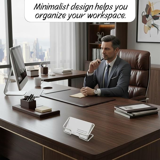 Skrfren 2Pcs Metal Business Card Holder for Desk, Elegant Gold and Silver Business Card Organizer Modern Cards Display Stand for Office Reception Event Conference Room Men Women