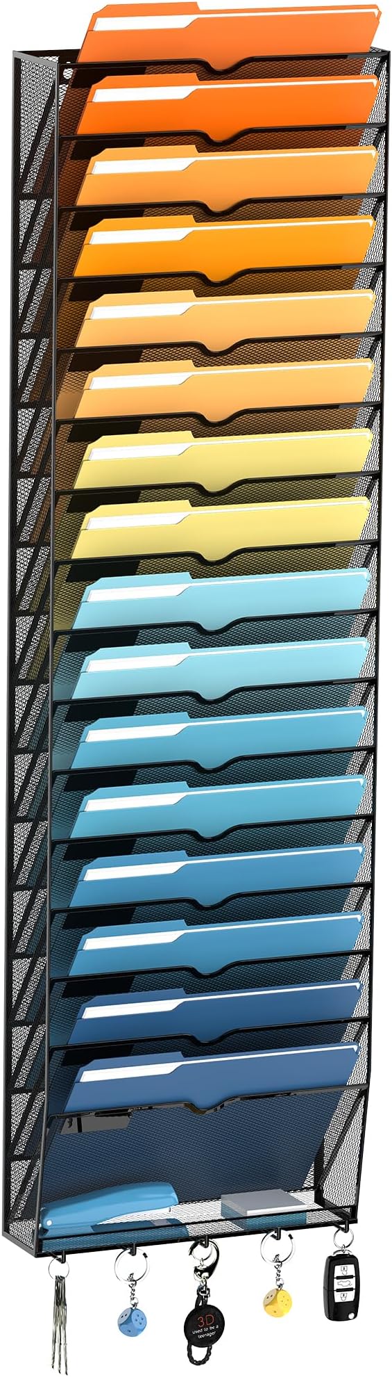 SUPEASY 17-Tier Wall File Holder Organizer with Hooks, Mesh Hanging File Organizer, Mail Organizer Wall Mounted for Papers, Folders, Office Magazine Rack, Black