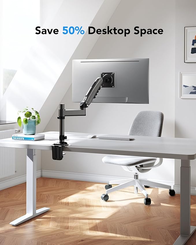 HUANUO Single Monitor Arm, Adjustable Desk Mount for 13-34 inch Screens, Holds 19.8lb, 22.44 inch Max Height, Full Motion Swivel Gaming Monitor Stand with VESA 75x75mm and 100x100mm Compatibility