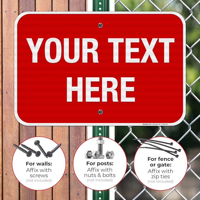 Personalized Custom Red Background Customize for Office, Business, Workplace, Home, Airbnb, Delivery Sign, 12x18 Inches, 3M EGP Reflective .063 Aluminum, Fade Resistant, Made in USA by Sigo Signs