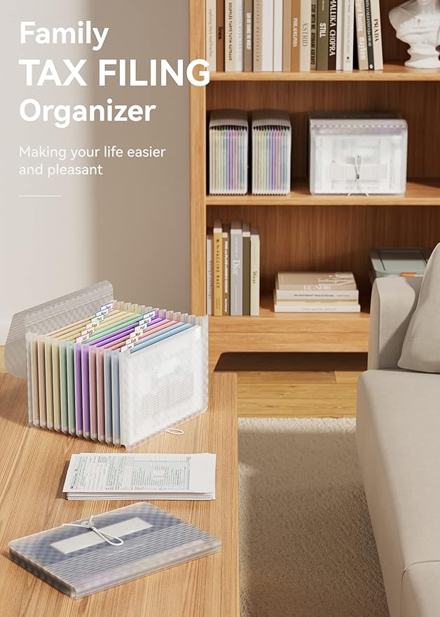 ABC life 12-Pocket Accordion File Organizer, Expandable File Folder with Colorful A-Z Tabs, Portable Bill & Receipt Organizer, Desktop Letter/A4 Document Storage for Home & Office-Blue