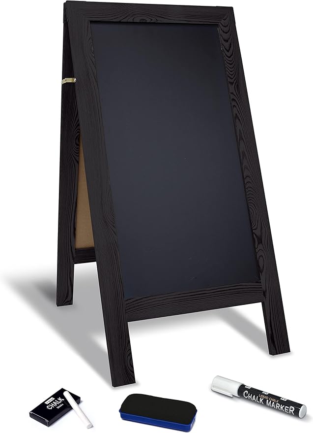 Better Office Products Magnetic A-Frame Chalkboard Sign, Extra Large 20" x 40", Standing Chalkboard Easel, with Chalk Marker + Chalk & Eraser, Sandwich Board Outdoor Sidewalk Sign,(Black)