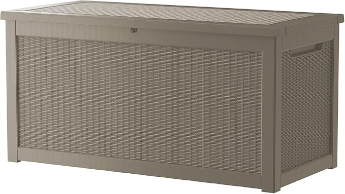 PATIOEASY Outdoor Storage Box 320GAL Waterproof Resin Deck Box,UV-Resistant Lockable Delivery Bin for Garden Tools,Large Patio Outside Cushions,Pool Accessories Supplies,Chest,Furniture,Package,Grey