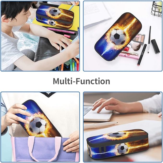 SNAPMADE Boys Pencil Case with Soccer Ball Printed, Cool Portable Pen Bag Pouch with Zipper for Teens Stationery Supplies, Sports Style Pencil Box Cosmetic Bag for Sports Women and Girls