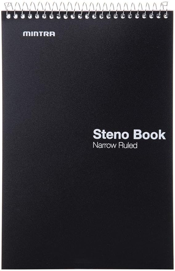 Mintra Office Steno Book - (Primary Colors, 8 Pads/Pack, Narrow Ruled) - Colorful Poly Covesr, 6" x 9", 100 sheets, Writing Notes for school, office, work, 6x9 steno notepad, top bound spiral (8 PACK)