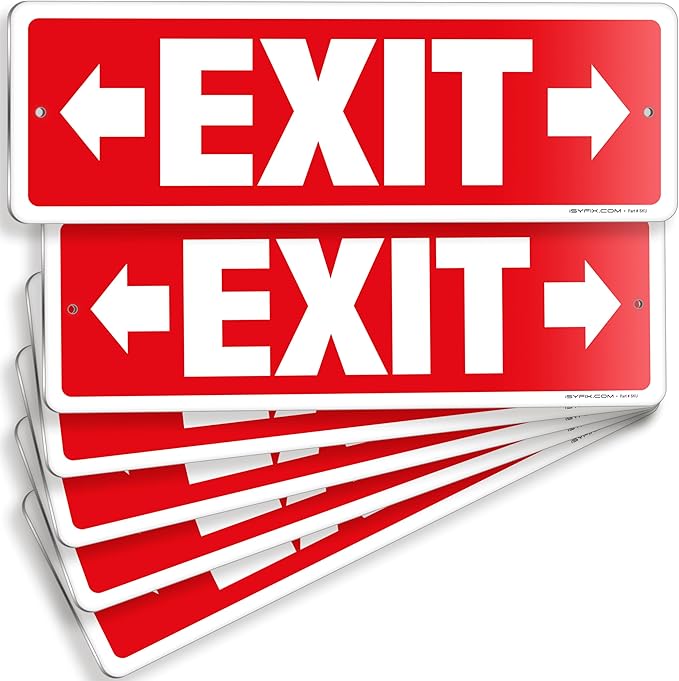 iSYFIX Exit Signs 6 Pack 12x4 Inch with Directional Right & Left Arrows - Rust Free Aluminum, Laminated for UV, Weather, Scratch Resistance - Ideal for Offices, Schools, Theaters, Restaurants