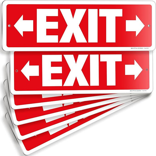 iSYFIX Exit Signs 6 Pack 12x4 Inch with Directional Right & Left Arrows - Rust Free Aluminum, Laminated for UV, Weather, Scratch Resistance - Ideal for Offices, Schools, Theaters, Restaurants