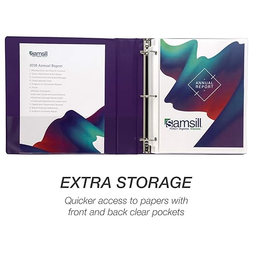 Samsill 1.5 Inch 3 Ring Binder, Made in USA, Economy Round Ring, Clear View Cover, 325 Sheet Capacity - for School, Home, Office - Violet Purple