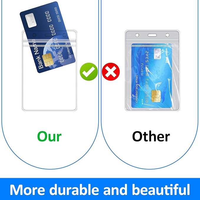 50 Pcs Vertical Plastic Badge Holder, Id Badge Holder Id Card Name Tag Holders with Waterproof Zip Thick Resealable Clear Plastic Name Badges Sleeve Bulk for Office, Home, Conference