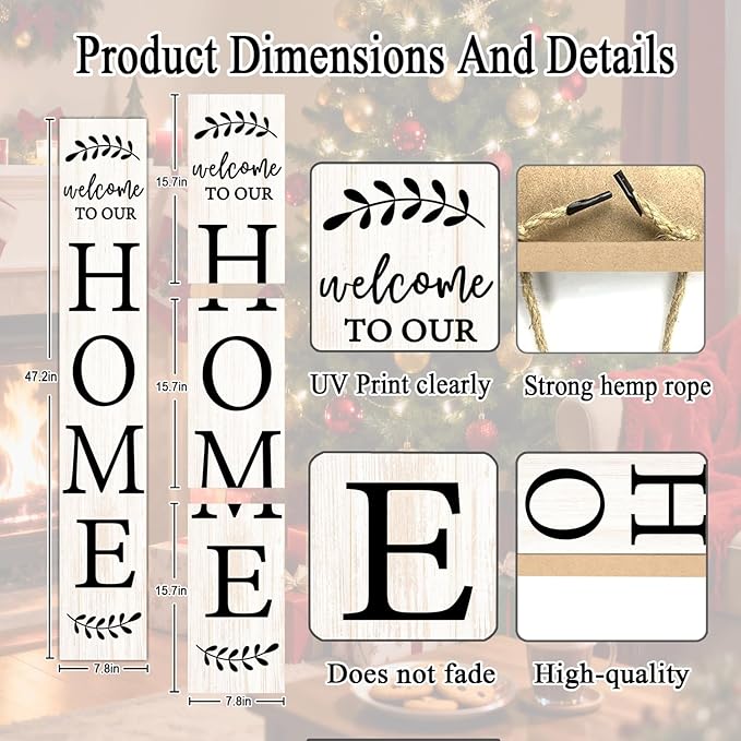 Welcome Sign for Front Porch, 47" Large Wooden Welcome to Our Home Sign Door Hanging Standing Plaque, Farmhouse Vertical Outdoor Porch Decorations for Yard Patio Entrance (White)