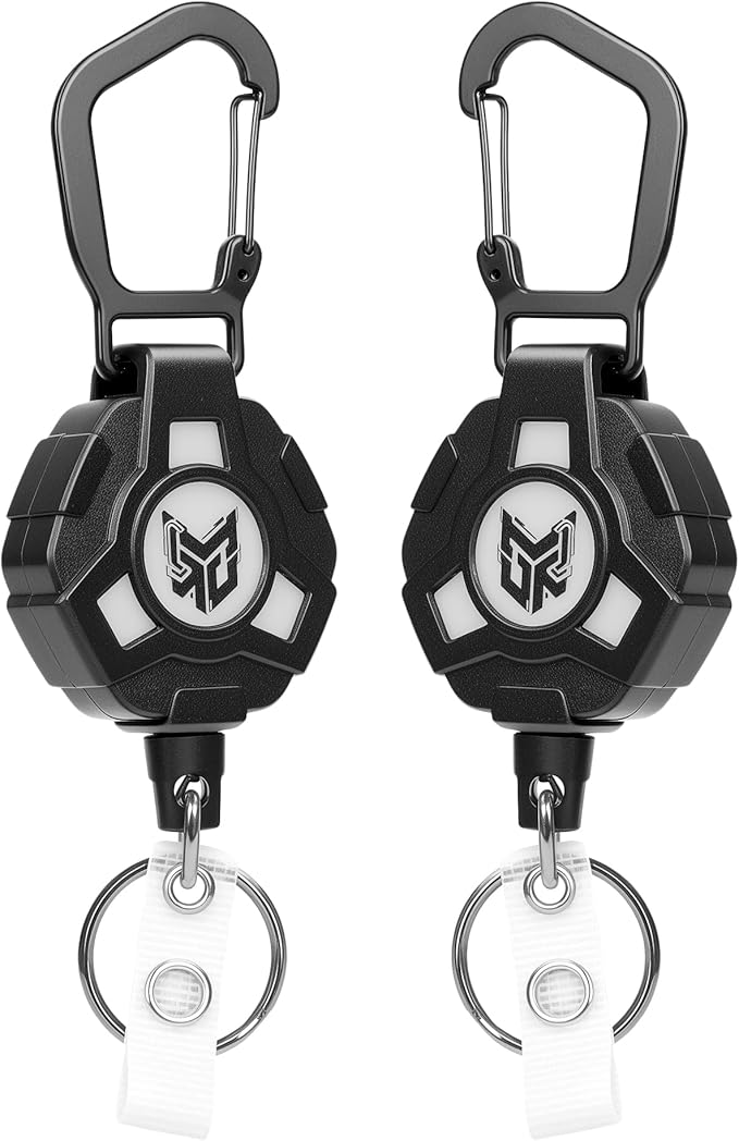 2-Pack Retractable Keychain, Heavy Duty Carabiner Badge Holder, Tactical ID Badge Reel Key Chain with 31.5” Steel Retractable Cord, 8.0 oz