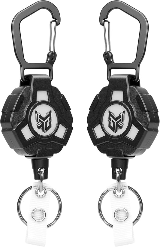 2-Pack Retractable Keychain, Heavy Duty Carabiner Badge Holder, Tactical ID Badge Reel Key Chain with 31.5” Steel Retractable Cord, 8.0 oz