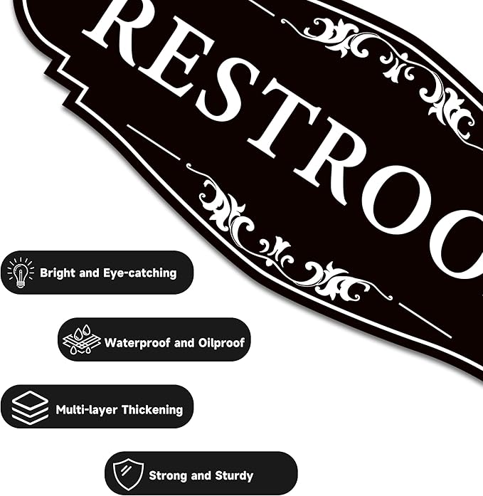 Restroom Sign for Business and Home，Self-adhesive Unisex Bathroom Sign Sticker，Waterproof Vinyl Toilet Decor for House，Office，Shop，Door（Black）