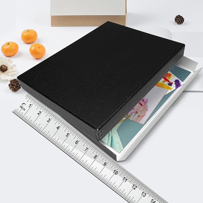 Lineco Museum Archival Storage Box, 9.75x12.75x1.5 in. Drop Front Design. Acid-Free with Metal Edge. Organize Photos, Pictures, Prints, Documents, Crafts, DIY. Black, 1 Pack