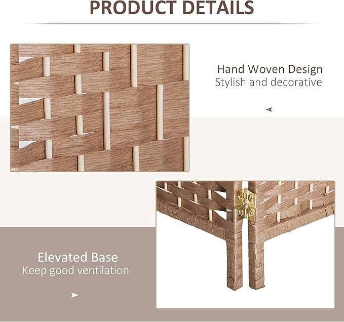 HOMCOM Room Divider, 4 Panel Folding Privacy Screen, 6FT Tall Portable Wicker Weave Partition Wall Divider for Bedroom, Home Office, Natural