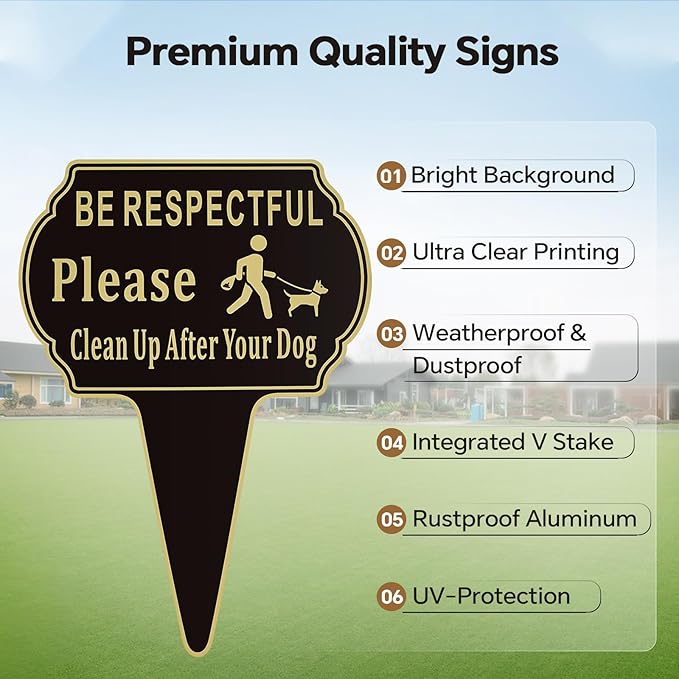 13.6"x9.6" Clean Up after Your Dog Signs Pick Up After Your dog sign with Integrated stake Double Side Printed- Be Respectful, No Dog Poop and Pee Stop Dogs from Pooping/Peeing On Your Lawn/Garden