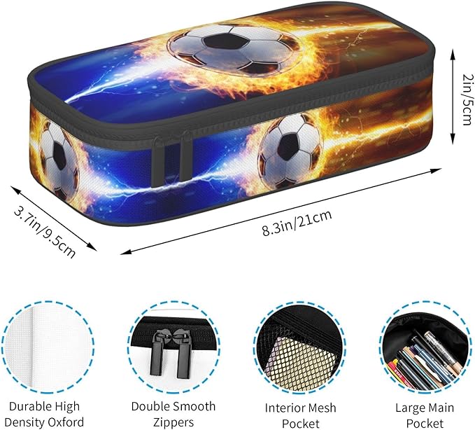SNAPMADE Boys Pencil Case with Soccer Ball Printed, Cool Portable Pen Bag Pouch with Zipper for Teens Stationery Supplies, Sports Style Pencil Box Cosmetic Bag for Sports Women and Girls