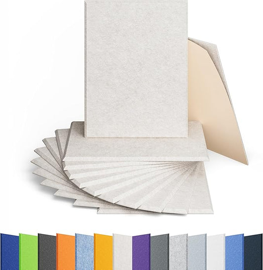 Amantech 12 Pack Acoustic Panels Self Adhesive Sound Proof Foam, High Density Sound Acoustic Panel, 16X12X0.4 Inch 4:3 Rectangle Panels in Home, Office, Reccording Room, Studio,and more(Beige)