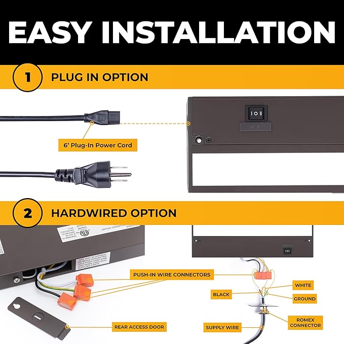 LED Under Cabinet Lighting Hardwired - 3CCT 9 Inch Bronze Finish - Undercabinet Lights for Kitchen - Linkable Undercounter Dimmable Plug in Light or Hard Wired - Under Counter Fixture Direct Wire