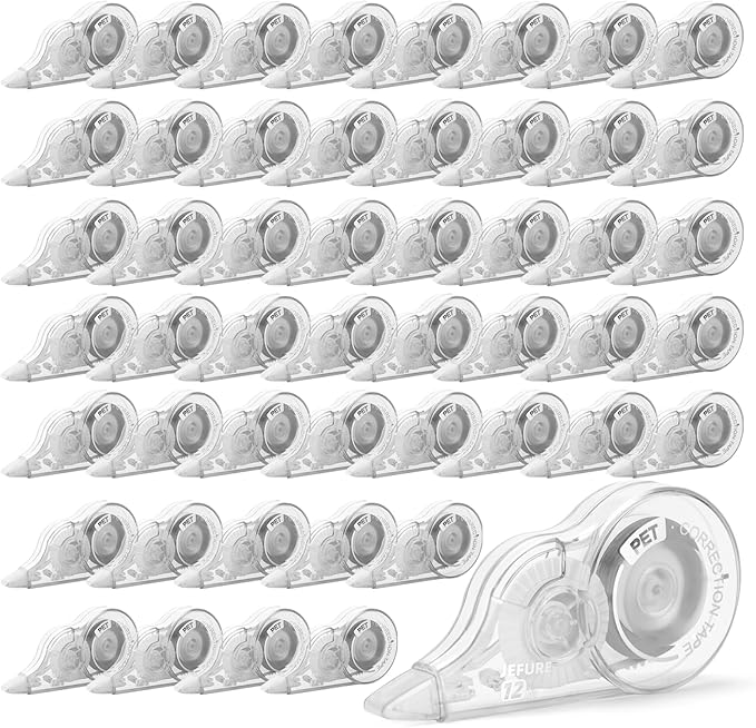 JEFURE 50 Pcs Correction Tape, 39.4 Ft White Wrong Out Tear-Resistant Bulk, Instant Corrections Easy To Use Applicator for School, Office, Note Taking, Journal (Tape Width 0.2 in, Clear)