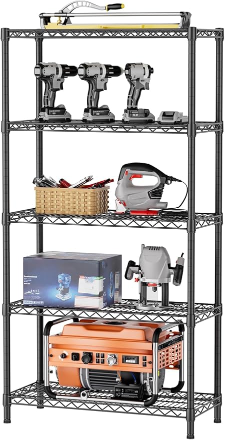 SINGAYE 5 Shelf Adjustable Heavy Duty Storage Shelving Unit 350 lbs per Shelf Steel Organizer Wire Rack Storage for Garage Office Pantry Ktichen Black 14" Dx36 Wx72 H