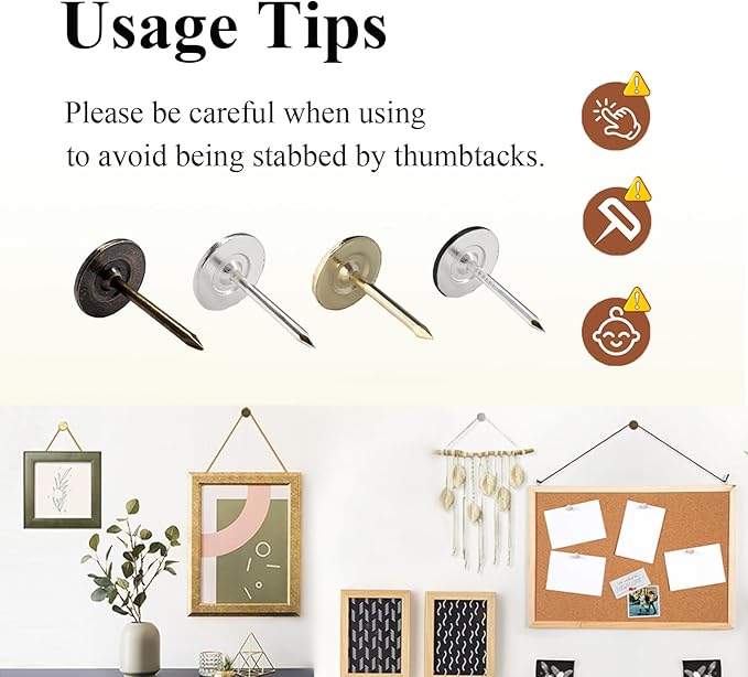 Galdexi 100pcs Upholstery Thumb Tacks for Wall, 7/16 Inch Heavy Duty Flat Head Push Pins, Decorative Long Wall Tacks Nails for Office Home Furniture Decor Fabric Wooden Photo, Black