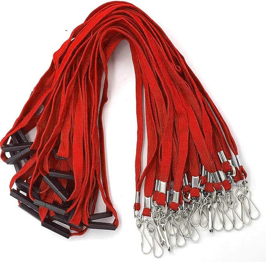 Bird Fiy Lanyards Safety Red Lanyards Neck Flat Premium Breakaway Badge Lanyard with J-Hook for ID Nametag Badge Holder (Red, 25 PCS)