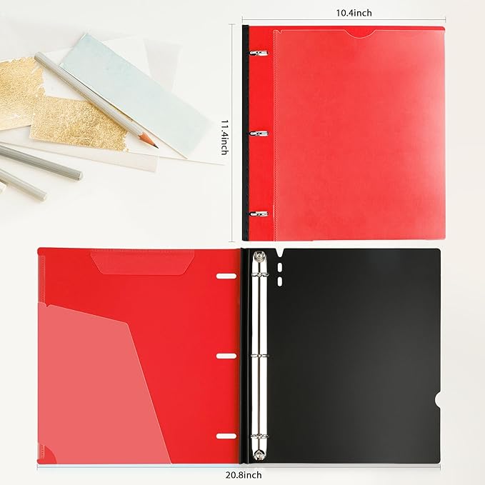 MAKHISTORY Telescoping 3 Ring Binder-4PCS, Flexible Binder with Customized Front Cover+Clear Catalog Pocket+3 Round Rings, Flat Writing Binder, 4 Bright Colors