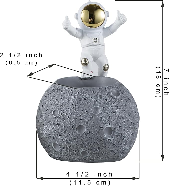 Kimdio Pen Holder, Astronaut Stand for Desk Pencil Holder, Resin Desk Moon Organizer Decorative Accessories Ideal Gift for Office, Classroom, Home - Grey