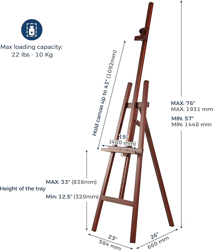 VISWIN Wooden Art Easel for Painting, Adjustable & Foldable Beech Wood Display Easel Stand for Canvas, Hold Canvas up to 43", 57''-76" H Floor Art Easel for Adults, Artists, Beginners - Walnut
