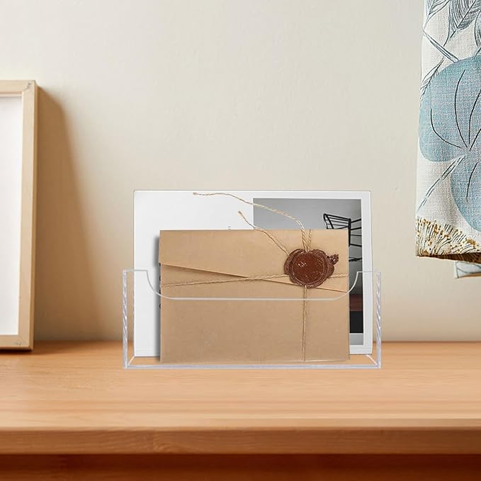 Mail Holder for Table, Acrylic Letter Holder Box for Desk or Wall Mount, Mail Organizer Countertop, Clear