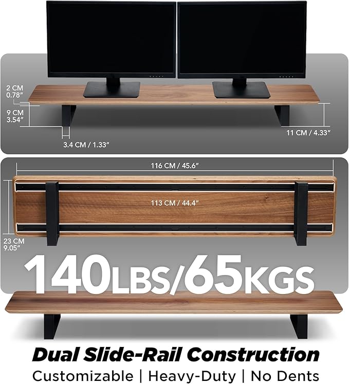 ULTRARM Moodular Wooden Monitor Stand 45.6” (116cm) Large Desk Organizer with Metal Slide Rails for Drawer, Tray, Laptop, Tablet, Phone & Headphones Customizable Riser for Organized Workspace Walnut