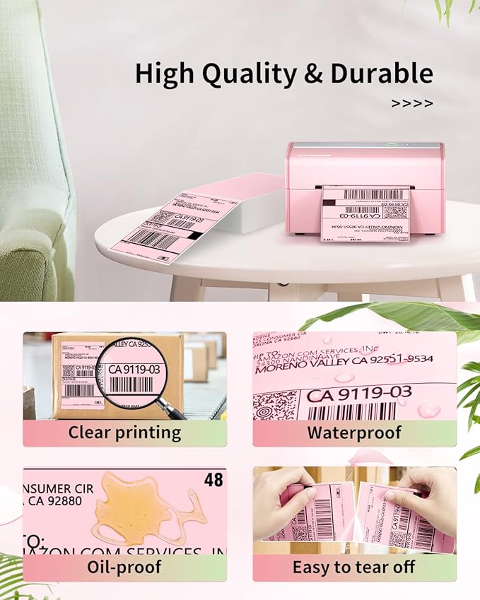 JADENS 4X6 Thermal Direct Shipping Label Compatible with JADENS MUNBYN, IDPRT, Rollo, Postage Label Paper for Small Businesses, 250 Labels/Pack, Pink