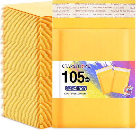 Ctarsthome 105Pack Yellow 3.5x5in Kraft Bubble Mailers Small Business Mailing Packages Self-Sealing Paper Envelopes, Mailer Shipping Padded Envelopes with Strong Adhesion for Jewelry Makeup Supplies