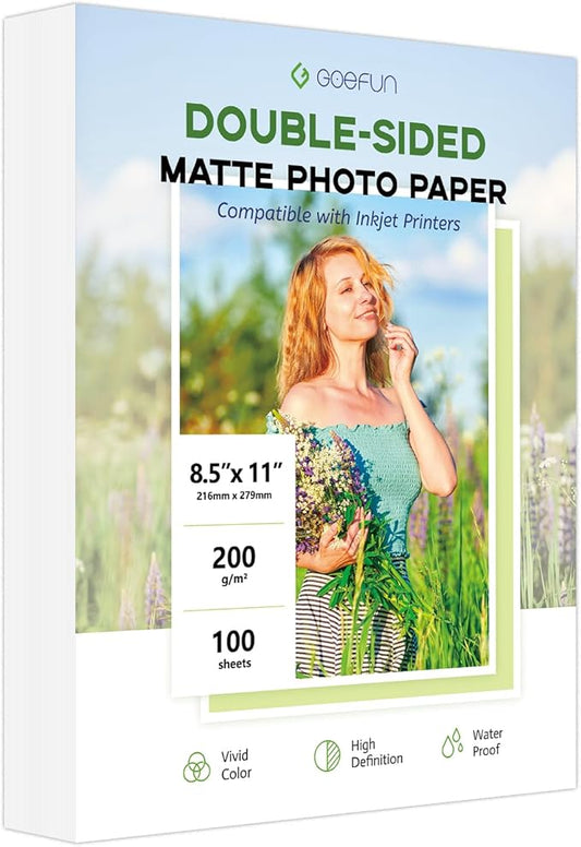 Double Sided Matte Photo Paper 8.5 x 11, Goefun 200GSM/54LB Presentation Paper for Inkjet Printer, 100 Sheets