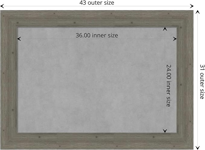 Amanti Art Grey Framed Magnetic Board 31x43 Large Vision Board for use with Magnets, 100% Metal Sheet to Display Items as Office Decor or for Home Organization in mudroom, Kitchen or Kids Room
