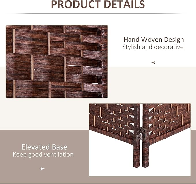 HOMCOM Room Divider, 4 Panel Folding Privacy Screen, 6FT Tall Portable Wicker Weave Partition Wall Divider for Bedroom, Home Office, Brown