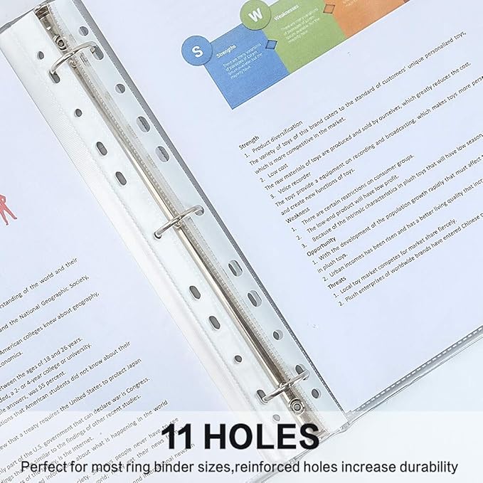 Sheet Protectors, HERKKA 700 Pack Heavy Duty Clear Plastic Page Protectors Sheet Reinforced 11-Hole Fit for 3 Ring Binder Fits Standard 8.5 x 11 Paper, 9.25 x 11.25 Top Loaded, Acid Free
